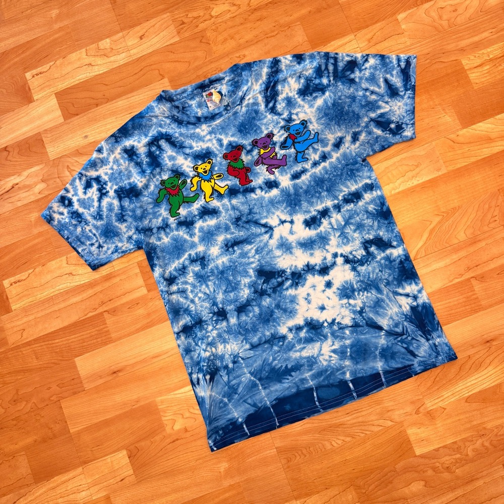 Grateful Dead Dancing Bears Tie Dye T-Shirt Blue Fruit of the Loom Mens M